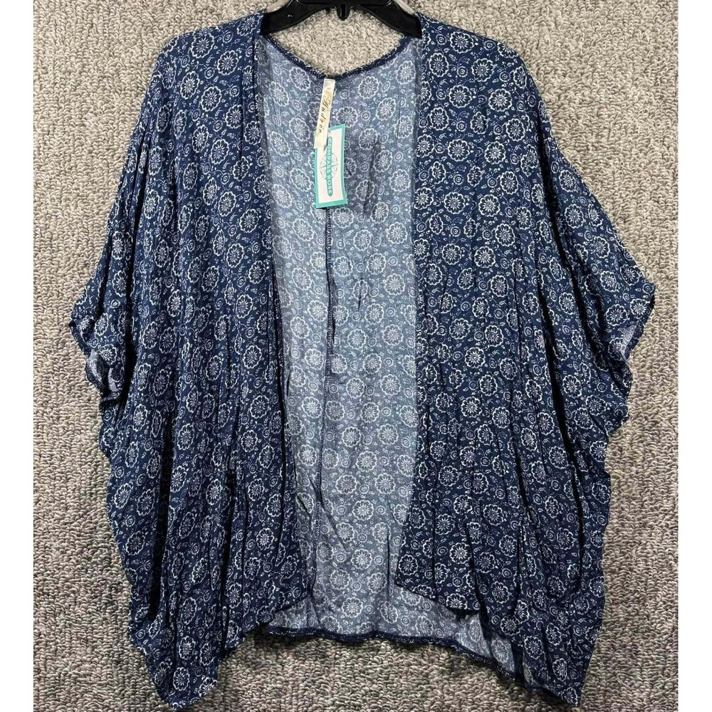 Andree Kimono Wrap Navy Blue Floral Mandala Boho Women Size M/L